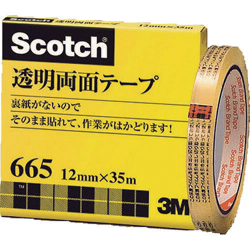 3M 透明両面テープ ライナーなし 12mmX35m 巻芯径76mm 665-3-12 スリーエム