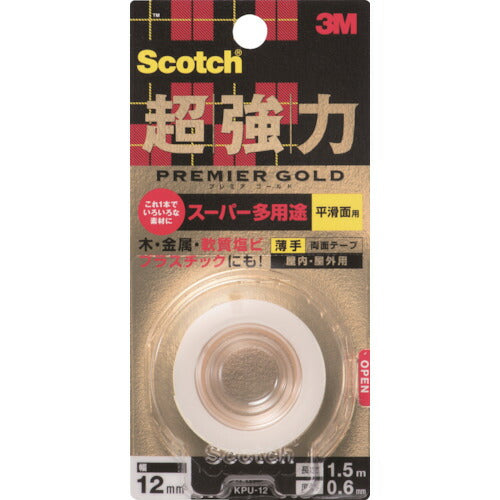 3M スコッチ 超強力両面テープ プレミアゴールド スーパー多用途 薄手 12mm×1.5m KPU-12 スリーエム