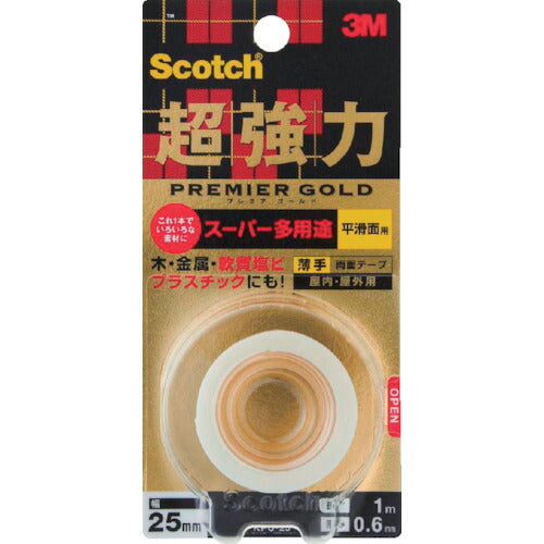 3M スコッチ 超強力両面テープ プレミアゴールド スーパー多用途 薄手 25mm×1m KPU-25 スリーエム