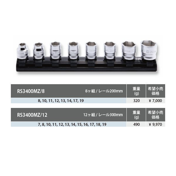 コーケン Z-EAL 9.5sq. 6角 スタンダードソケットレールセット 12ヶ組