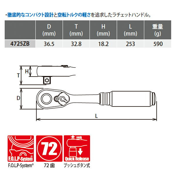 芸能人愛用 コーケン Z-EAL 12.7sq. ラチェットハンドル プッシュ