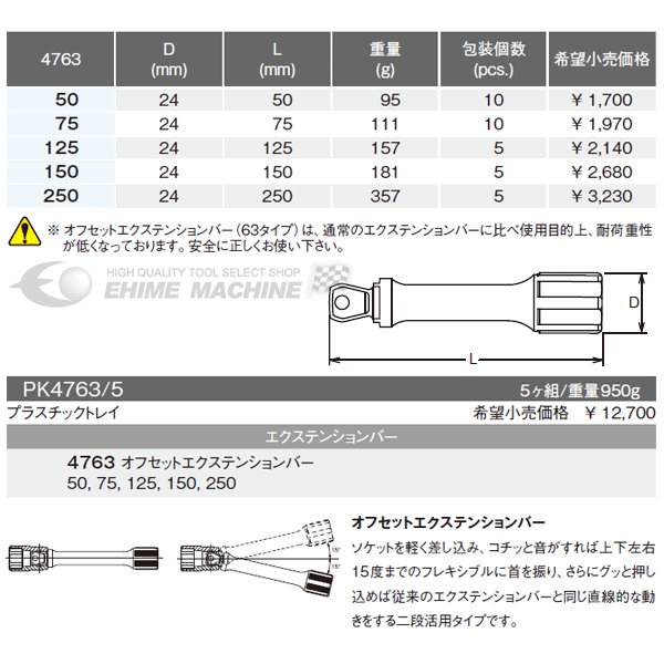 コーケン 12.7sq. オフセットエクステンションバー 125mm 4763-125 Ko