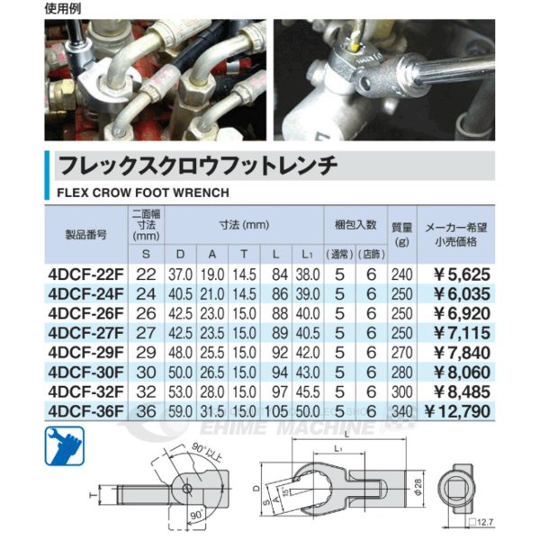 TONE フレックスクロウフットレンチ 29mm 4dcf-29f【エヒメマシン】