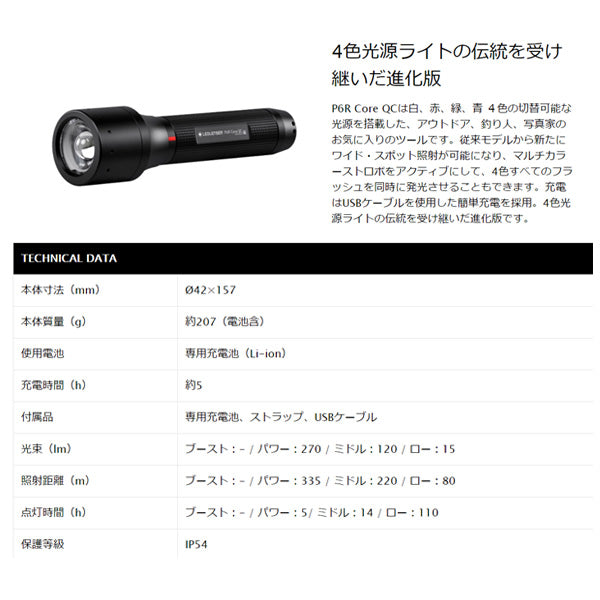 LEDLENSER P6R Core QC LEDライト 270lm 502517 レッドレンザー