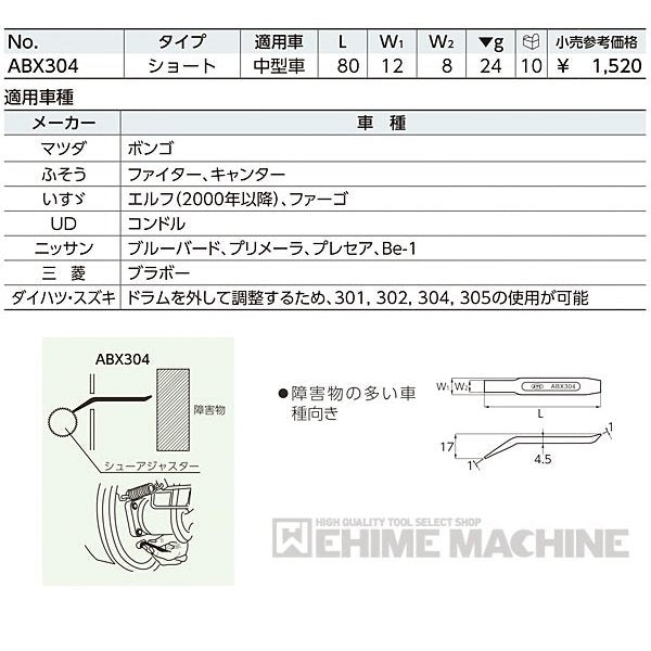 KTC ブレーキシュー調整ツール ショートタイプ abx304【エヒメマシン】