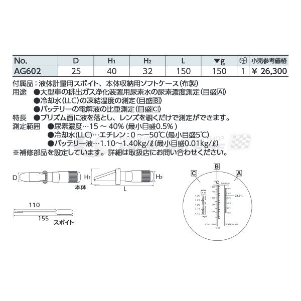 KTC フルードテスタ （尿素水対応タイプ） ag602【エヒメマシン】