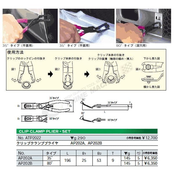 KTC クリップクランププライヤ 35度 ap202a【エヒメマシン】