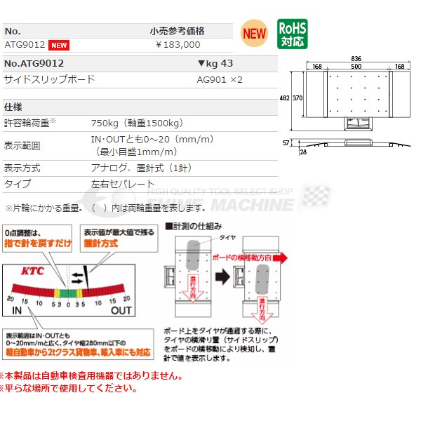 KTC サイドスリップボードセット atg9012【エヒメマシン】