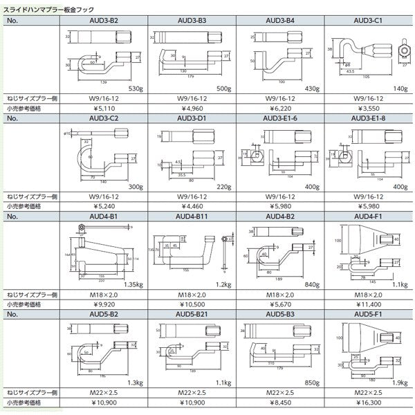 KTC スライドハンマプラー板金フック aud3-c1【エヒメマシン】