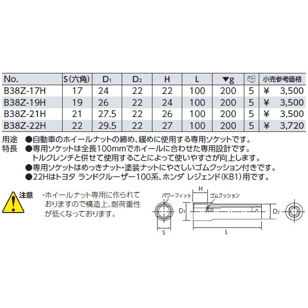 KTC ホイールナット専用ソケット サイズ21mm【エヒメマシン】