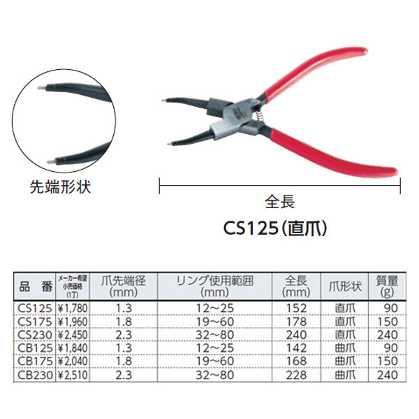 ロブテックス CS175 逆テーパー滑り止め加工ビット スナップリングプライヤー穴用・直爪 工具 エビ ロブスター LOBSTER LOBTEX