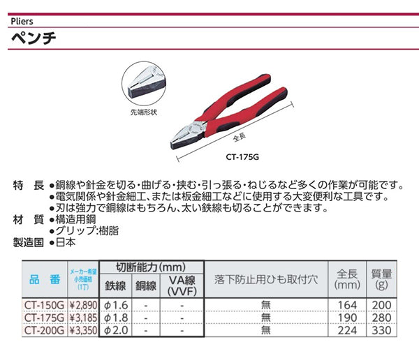 TONE トネ マスターグリップペンチ CT-175G