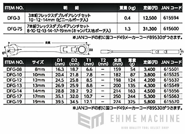 Pro-Auto DFG-7S 90枚ギア 7本組フレックスダブルギアレンチセット