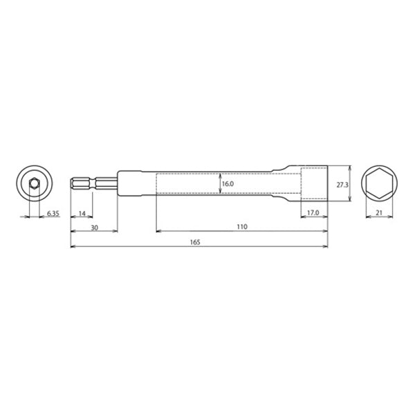 ロブテックス 電ドルソケット“ストロック” ロングソケット 6角 対辺21mm DS21LS エビ LOBSTER ロブスター エビ印工具 LOBTEX