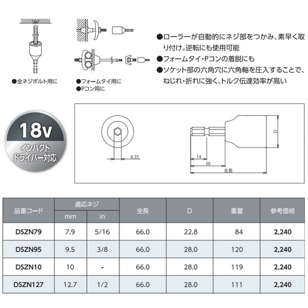 ロブテックス 全ネジ用ソケット “ストロック” 9.5mm (3/8) DSZN95 エビ LOBSTER ロブスター エビ印工具 LOBTEX