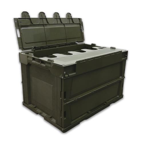 エスコ 530x366x334mm/50.4L 折畳コンテナ(OD色/蓋付) EA506AA-4D ESCO