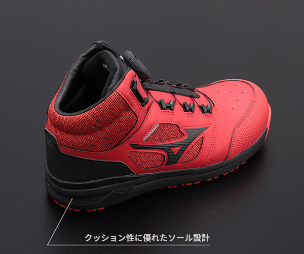 ミズノ 安全靴 F1GA220362 25.0cm レッド×ブラック オールマイティLS 2 73M BOA MIZUNO おしゃれ かっこいい 作業靴 スニーカー