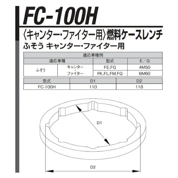 KOTO FC-100H 燃料フィルターケース専用レンチ 三菱ふそうキャンター・ファイター適応 江東産業 工具