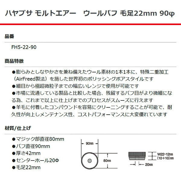 RUPES ハヤブサ モルトエアー ウールバフ 毛足22mm FH5-22-90 直径90mm ルぺス 自動車 研磨 磨き