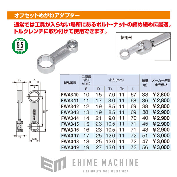 TONE オフセットめがねアダプター fwa3-17【エヒメマシン】