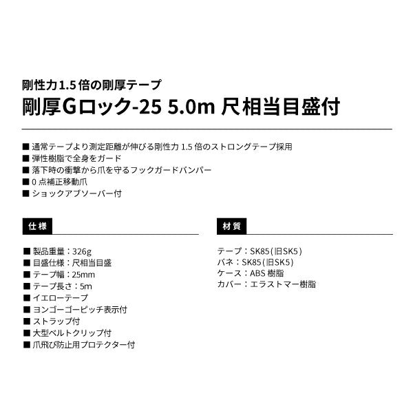 タジマ 剛厚Gロックー25 5.0m 尺相当目盛付 GAGL2550S