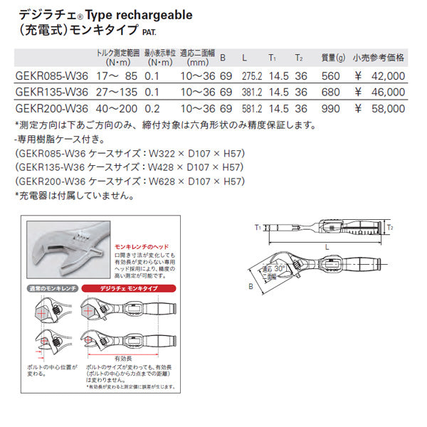 KTC GEKR200-W36 デジラチェ Type rechargeable（充電式）モンキタイプ