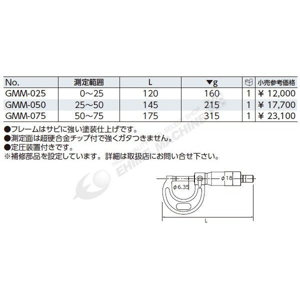 KTC 外側マイクロメーター gmm-075【エヒメマシン】