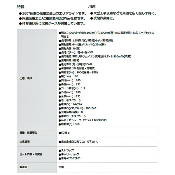 ジェントス ガンツ エリアライト投光器803 (GZA-803)(4950654048643) GENTOS