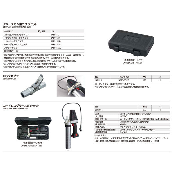 KTC ロックカプラ用アタッチメントセット 5点 (JAE5K)(4989433615912