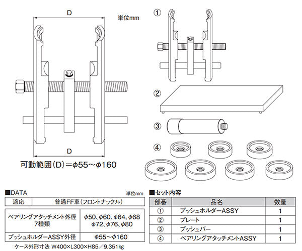 江東産業/KOTO フロントベアリング＆プッシュプーラー FF-190 - 工具