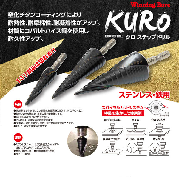 スエカゲツール　クロ　ステップドリル3本組セット　KURO-3S