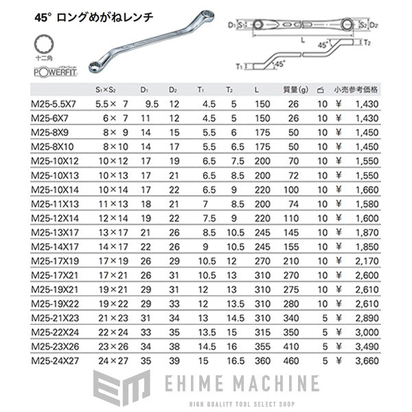 KTC 45°ロングめがねレンチ M25-5.5X7