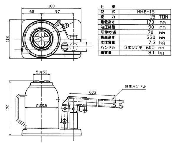 MASADA マサダ製作所 オイルジャッキ低床 15t MHB-15