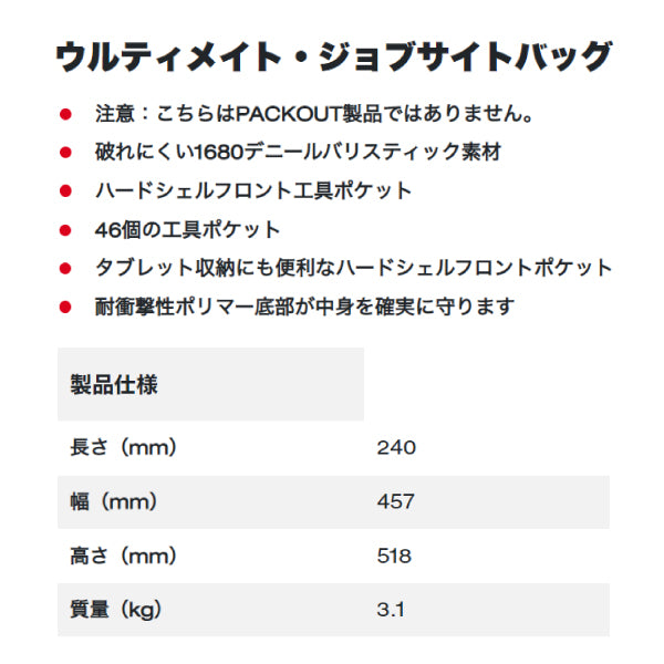 ミルウォーキー ウルティメイト・ジョブサイトバッグ 48228201 Milwaukee 48-22-8201 工具箱 収納 整理 ソフトバッグ