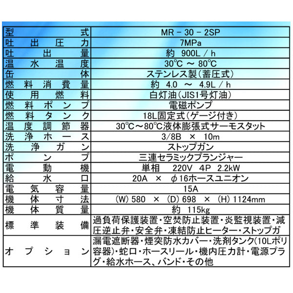 [受注生産品][メーカー直送業者便] オカツネ 温水高圧洗浄機 （単相200V仕様） MR-30-2SP