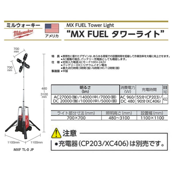 [メーカー直送業者便][法人限定] ミルウォーキー MX FUEL タワーライト MXF TL-0 JP Milwaukee LEDライト