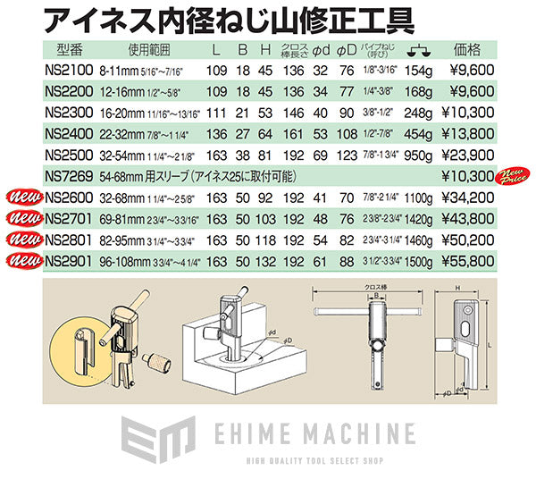 NOGA NS2200 使用範囲：12-16mm アイネス 内径ねじ山修正工具 ノガジャパン