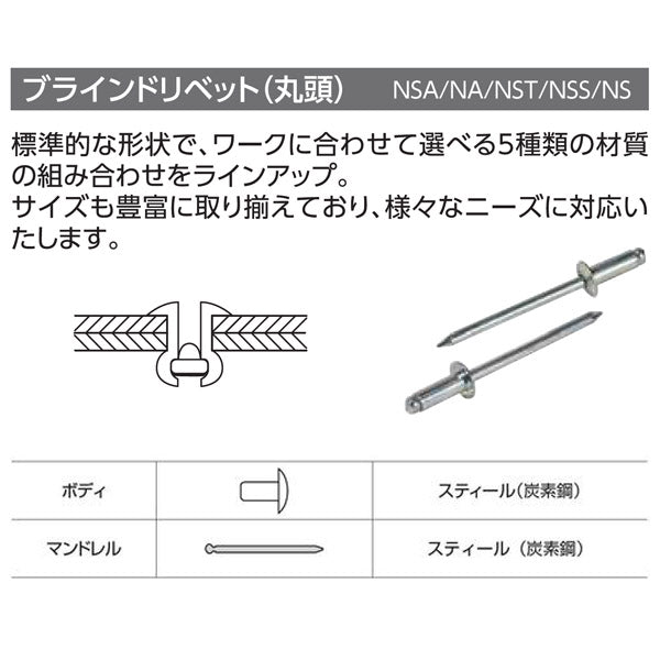 ロブテックス ブラインドリベット(スティール/スティール製) エコパック 3-2(65本入)  NS32MP エビ LOBSTER ロブスター エビ印工具 LOBTEX