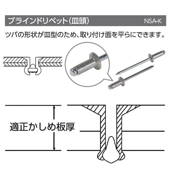 ロブテックス ブラインドリベット(皿頭) アルミニウム／スティール製 エコパック 5-2(65本入) NSA52KMP エビ LOBSTER ロブスター エビ印工具 LOBTEX