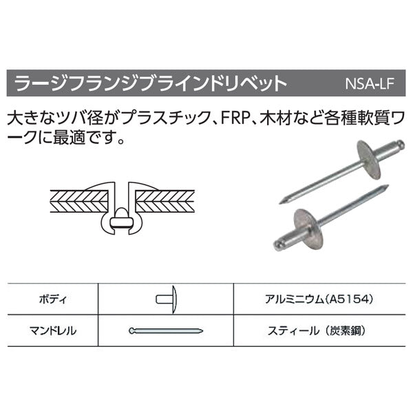 ロブテックス ブラインドリベット(ラージフランジ) アルミニウム／スティール製 エコパック 5-4(30本入) NSA54LFMP エビ LOBSTER ロブスター エビ印工具 LOBTEX