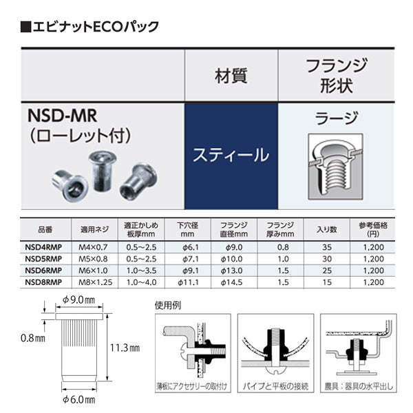 ロブテックス ローレットナット (平頭・スチール製) エコパック板厚2.5 M4X0.7(35個入) NSD4RMP エビ LOBSTER ロブスター エビ印工具 LOBTEX