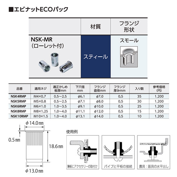 ロブテックス ローレットナット (薄頭・スチール製) エコパック板厚4.0 M10X1.5(10個入) NSK10RMP エビ LOBSTER ロブスター エビ印工具 LOBTEX