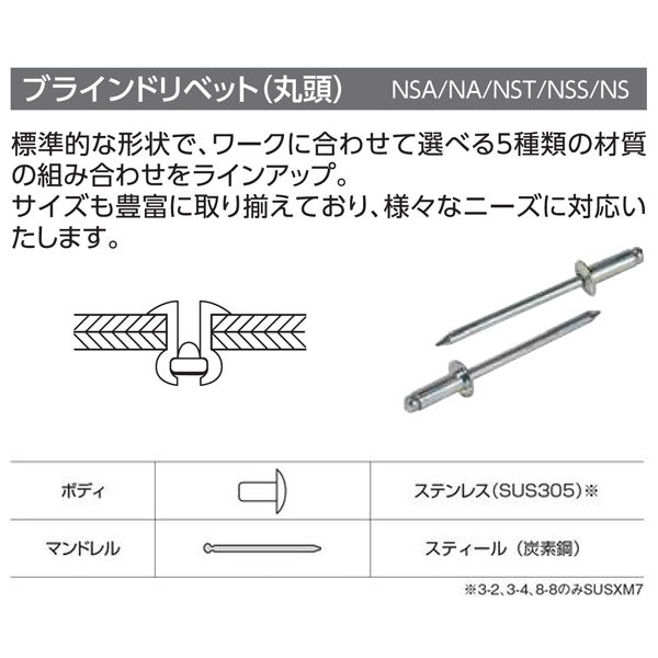 ロブテックス ブラインドリベット(ステンレス/スティール製) エコパック 3-4(50本入)  NSS34MP エビ LOBSTER ロブスター エビ印工具 LOBTEX