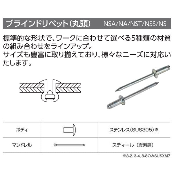 ロブテックス ブラインドリベット(ステンレス/スティール製) エコパック 6-5(15本入)  NSS65MP エビ LOBSTER ロブスター エビ印工具 LOBTEX
