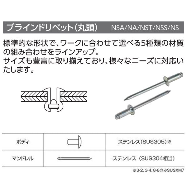 ロブテックス ブラインドリベット(ステンレス/ステンレス製) エコパック 3-2(50本入) NST32MP エビ LOBSTER ロブスター エビ印工具 LOBTEX