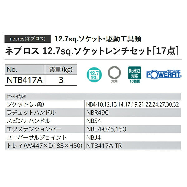 NEPROS NTB417A 17点セット 12.7sq.ソケットレンチセット ネプロス