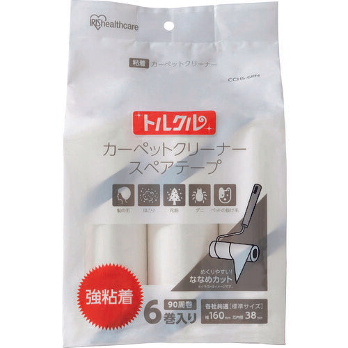 IRIS 572611 トルクル カーペットクリーナースペアテープ強粘着6Pナナメカット ホワイト CCHS-6RN-WH