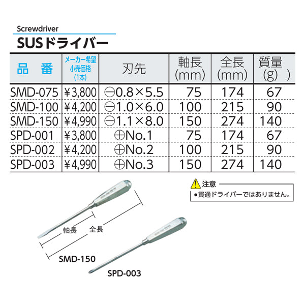 TONE SUSドライバー 2×100 SPD-002 ステンレス製 トネ