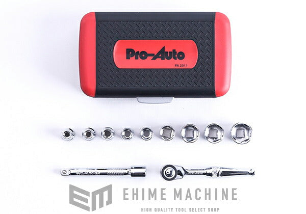 Pro-Auto PA2011 1/4”DR.11PC. スタビーラチェット&ソケットセット