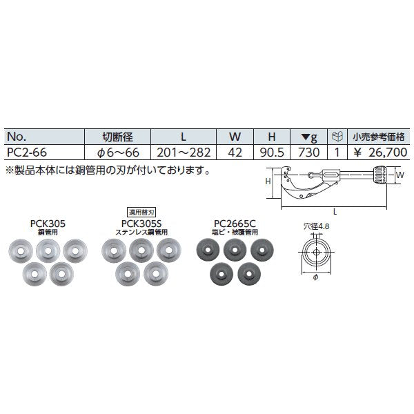 KTC チューブカッター pc2-66【工具のことならエヒメマシン】